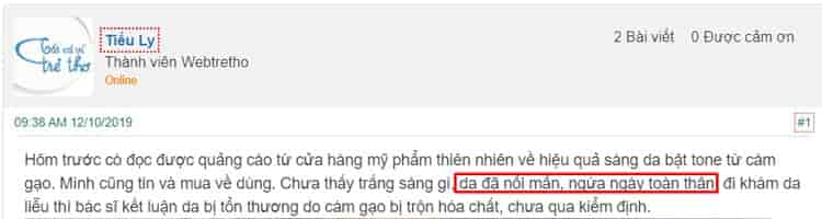 tác hại của tắm trắng bằng cám gạo