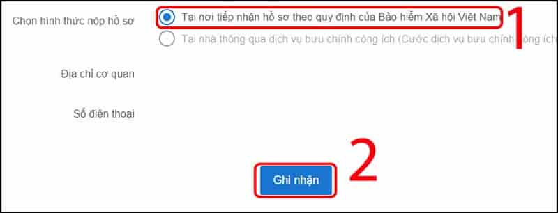 Chọn hình thức nộp và nhấn Ghi nhận