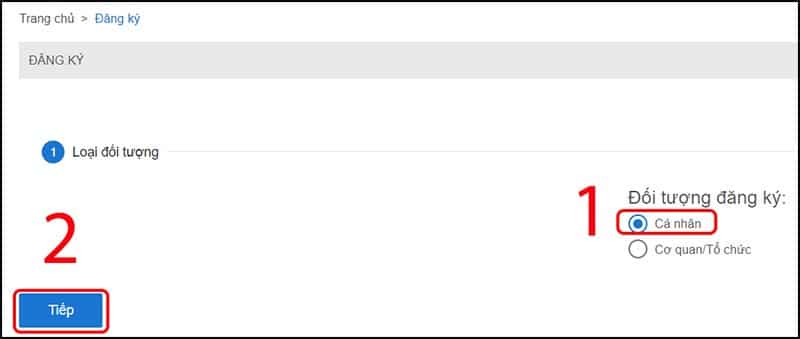 Chọn Đăng ký, chọn Tiếp