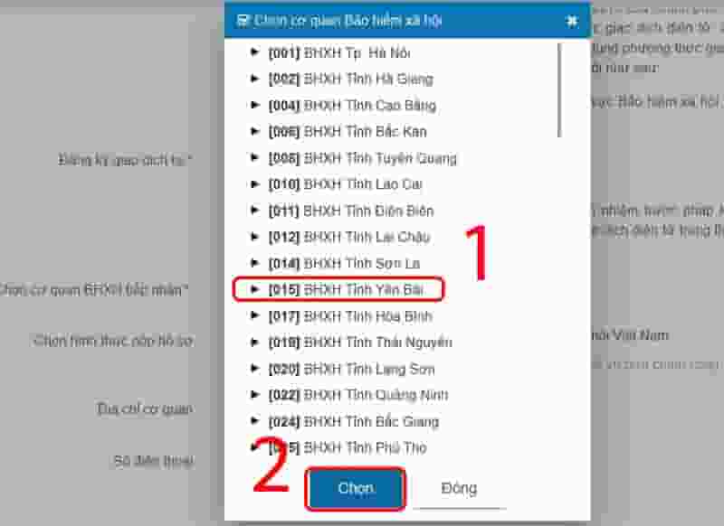 Chọn cơ quan Bảo hiểm Xã hội đã đăng ký