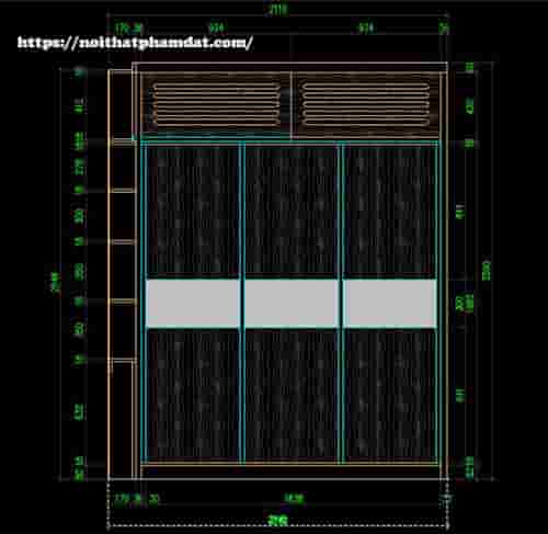 bản vẽ tủ quần áo cửa lùa