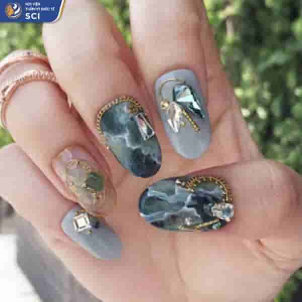 nail vẽ kiểu vân đá