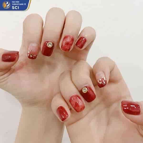 nail vân đá đỏ